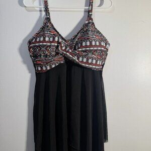 Kate Kasin Bikini Top Tribal Print Halter Mesh Ruffle Size L